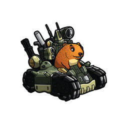 Capybara riding a tank
