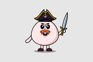 Cute cartoon mascot character Dim sum pirate with hat and holding sword in modern design