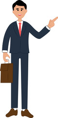 Obraz premium illustration of smiling man showing hand in direction. close up portrait of cartoon businessman. illustration of businessman giving instructions