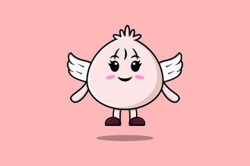 Cute cartoon Dim sum character wearing wings in modern style design illustration