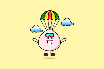 Cute mascot cartoon Dim sum is skydiving with parachute and happy gesture illustration