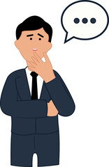 young businessman thinking, searching idea, trying to find a solution. Brainstorming concept. people character illustration