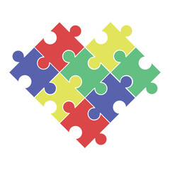 Puzzle Jigsaw  in Love shape colorful rainbow color vector flat design in monochrome color with various type of shape ready to use and free editable