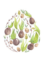 Spring greenery composition in  soft egg form for easter decoration and other seasonal design