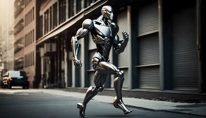 Fototapeta premium humanoid robot in the big city