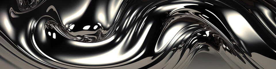 liquid chromed metal texture panoramic background.