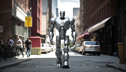 Fototapeta na wymiar humanoid robot in the big city