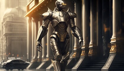 Naklejka premium humanoid robot in the big city