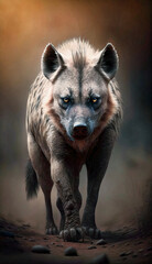Wild hyenas looking back or eye to eye in the jungle. - obrazy, fototapety, plakaty