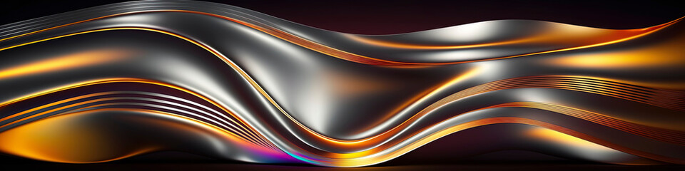 Metalic abstract wavy liquid background, panoramic banner