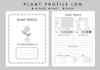 Plant journal logbook or notebook planner, plant profile, gardening journal. 
