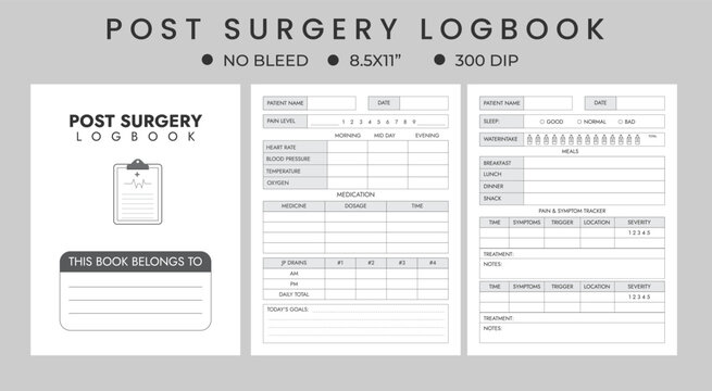 Logbook For Post Or Pre-Surgery And Weight Loss Surgery Planner With Sleep Quality, Water Intake.