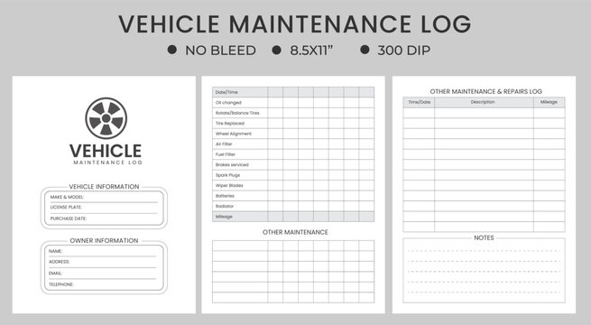 Vehicle Maintenance kdp Log, Vehicle Maintenance Notebook