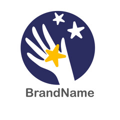 Vector symbolic icon of success with the image of a star in hand, simple design, round shape. Isolated design on white background. Flat color icon.