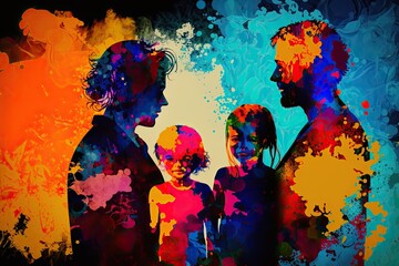 Abstract colorful Family Background. Rainbow paper art people. parents and children. Fathers and mothers. Untraditional families. Love.