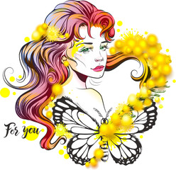 8 march portrait woman mimosa heart shape love