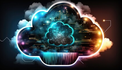 Cloud computing technology concept background, digital illustration, AI Generative