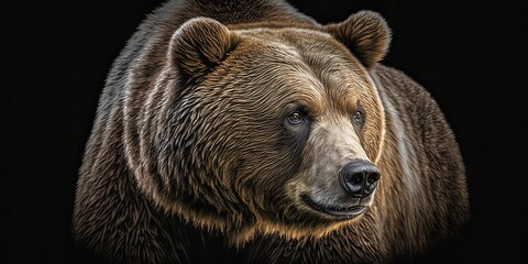 Fototapeta premium Close-up view of a brown bear. Generative AI image