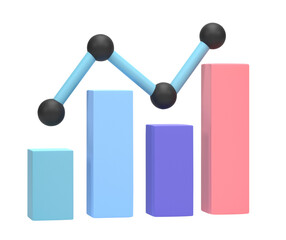 3D rendering, Business chart. Ascending graph for growth forward isolated on transparent background