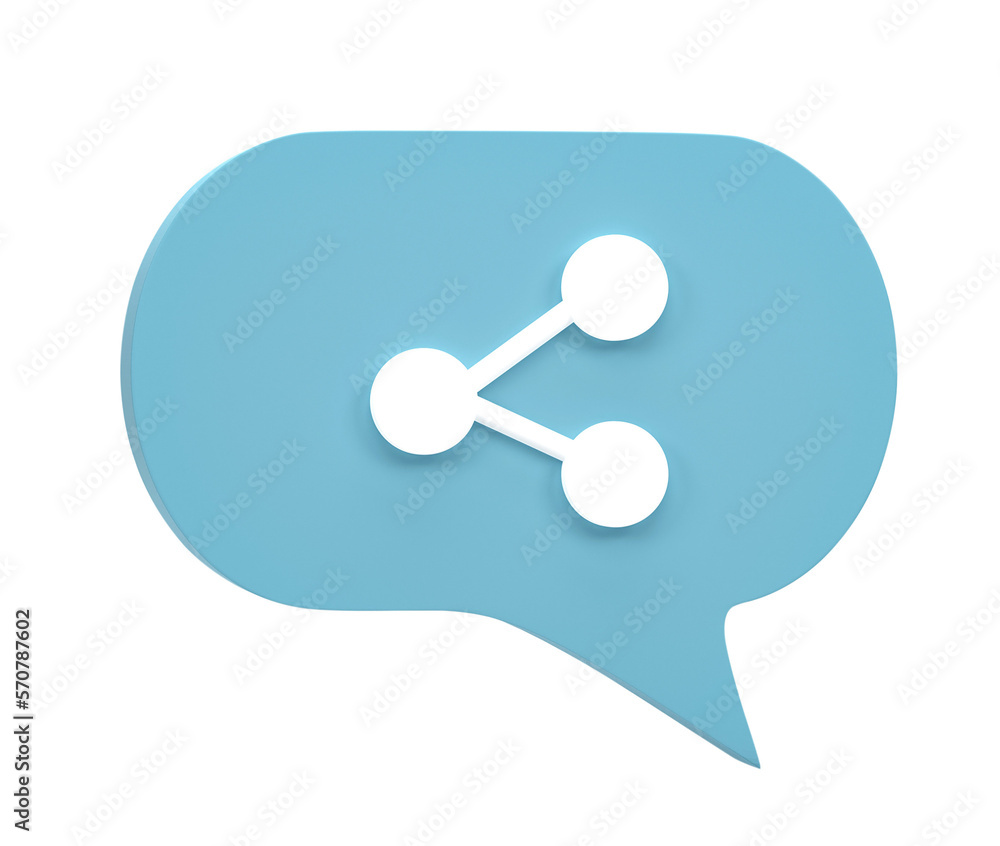 Poster 3d rendering, share icon in chat speech bubble isolated on transparent background