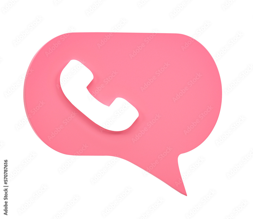 Poster 3d rendering, phone call icon on pink chat bubble isolated on transparent background