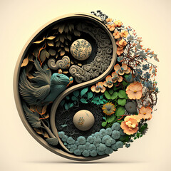 Yin-Yang Wall Art, Printable Yin Yang Symbol, Illustration, Generative AI