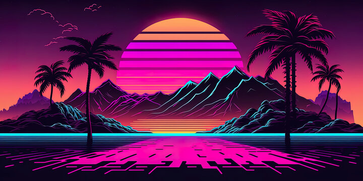 Fototapeta background retro Synthwave