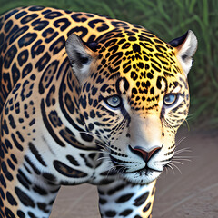 Obraz premium AI generated close up portrait of a leopard with blue eyes