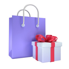 Shopping bag and gift box 3D illustration