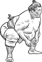 Vintage hand drawn sketch Japanese sumo