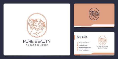 Woman beauty monoline logo design and business card