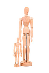 Decorative wooden mannequins on white background