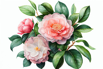 Camellia Flowers, Illustation, Generative AI