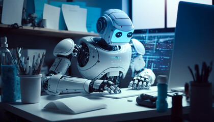 Fototapeta premium Ai humanoid robot,artificial intelligence or machine learning concepts.globalization and technology development.