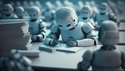 Naklejka premium Ai humanoid robot,artificial intelligence or machine learning concepts.globalization and technology development.