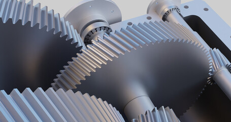Meshing gears close up view within a gearbox