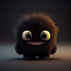 cute  black hairy monster happy smile 