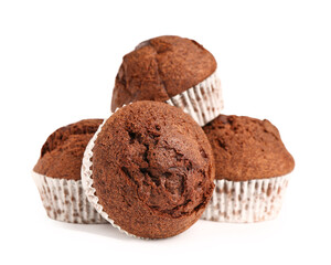 Chocolate muffins isolated on white background