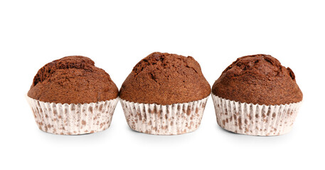 Chocolate muffins isolated on white background