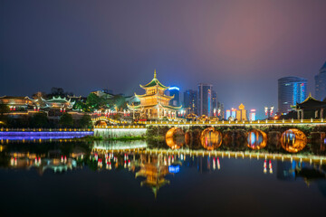 Fototapeta na wymiar Night view of Jiaxiu Tower in Guiyang, China