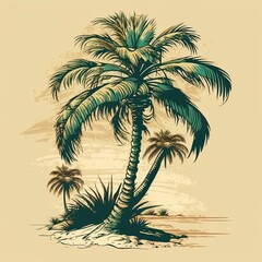 Green palm trees on clean sunset background  lovely clean concept design with copy space for banner template generative ai