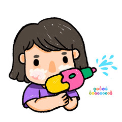 cute cartoon drawings Happy Songkran Day Thailand