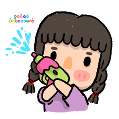 cute cartoon drawings Happy Songkran Day Thailand
