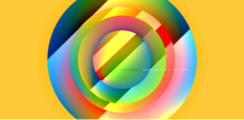Obraz premium Colorful shiny and glossy circles abstract composition with light and shadow effects, geometric vector abstract background