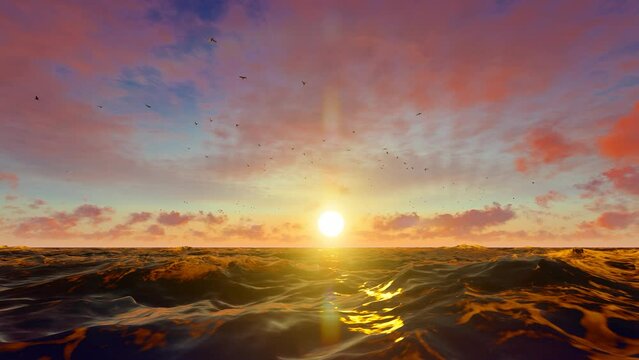 Time-lapse photography of the sun setting in the sea