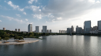 Fototapeta na wymiar Modern Building, Central Business District, Shaoxing Diyang Lake