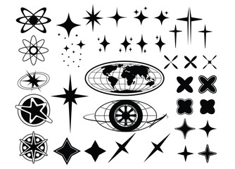 Vector Graphic Assets Set. Bold modern Shapes for Posters Template, flyers, clothes, social media, graphic design projects In Y2k style, Futuristic, Anti-design, Digital Collage, Retro Futurist.