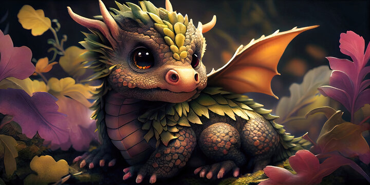 Baby green dragon - modern artistic style of this mythical beast