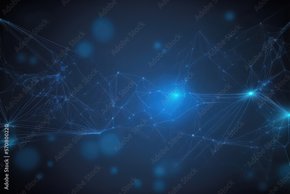 Poster blue technology abstract background of connection network. peculiar ai generative image.