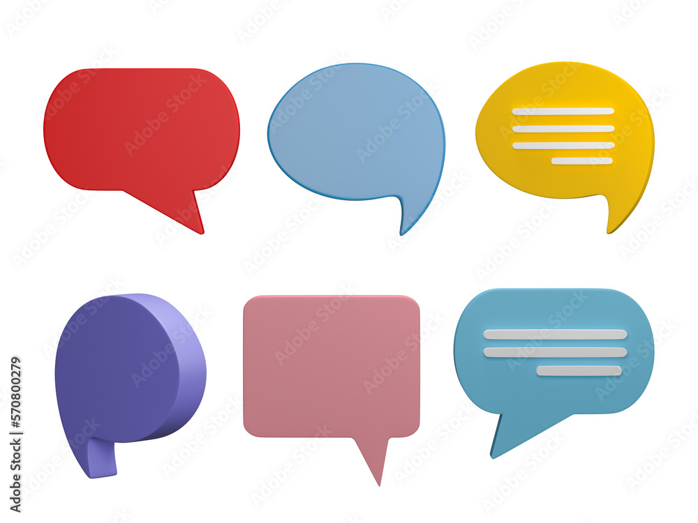 Poster 3d rendering, set of speech bubble isolated on transparent background